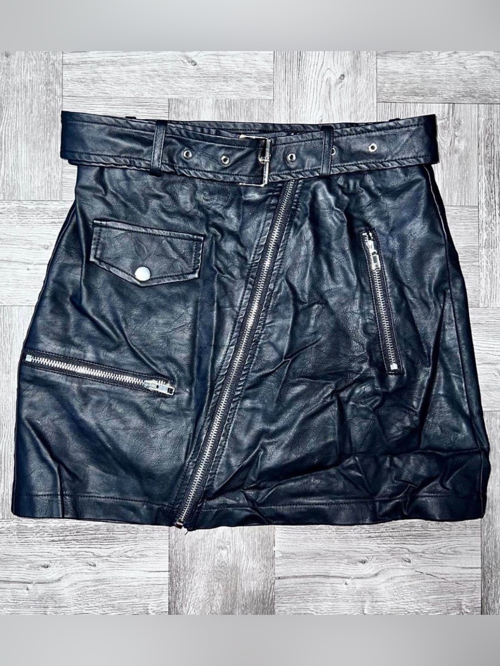 Seek The Label Black Faux Leather Mini Skirt Size XS